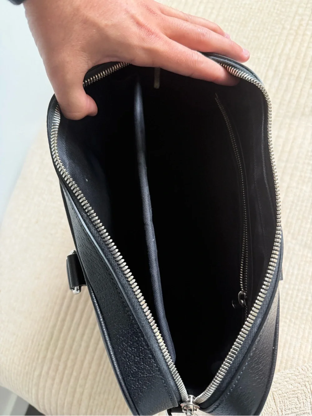 Gucci Black and Gray Men's Leather Briefcase with Signature GG Panel